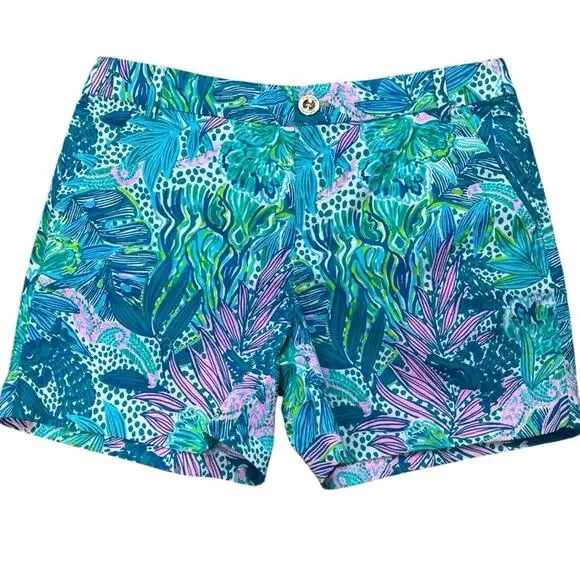 Lilly Pulitzer NWOT Botanical Green Holiday In The Sun Leaf Print Shorts Size 4 - Picture 3 of 7